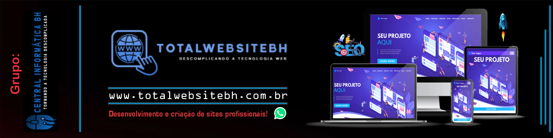 Central informática BH - Criação, desenvolvimento e hospedagem de Site profissional e email profissional para empresas em Belo Horizonte.